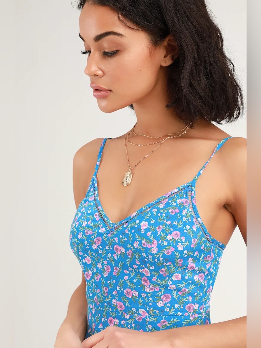 Lulus Esperanza Blue Floral Print Midi Dress Floral Sundress - Picture 2 of 8